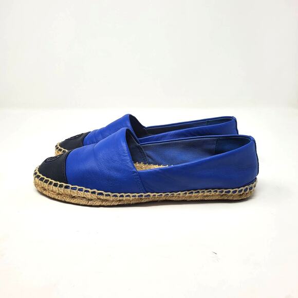 Tory Burch Leather Colorblock Flat Espadrilles Jelly Blue Tory Navy Size 7.5 - Picture 5 of 12